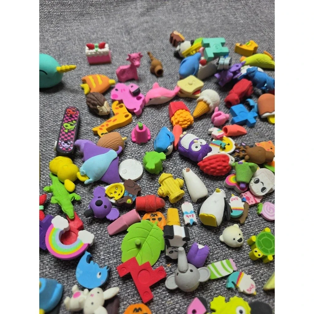 Large Lot Vintage and Modern Shaped Pencil Erasers Animals Tools Furniture